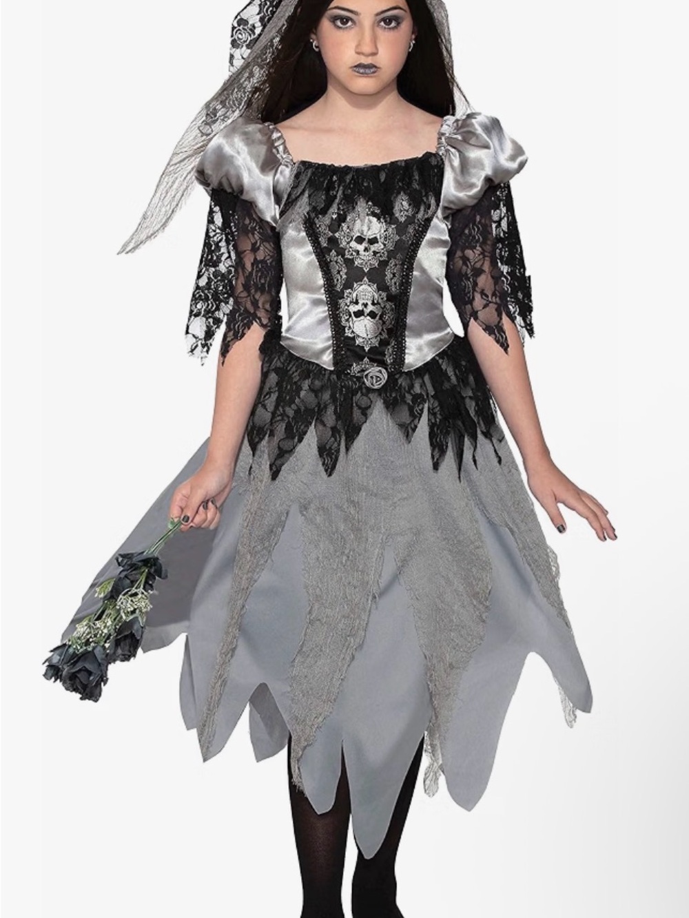 Girls' Haunted Bride Costume in Silver and Black
